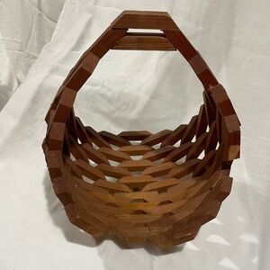 Handcrafted Wooden Woven Basket - Brown